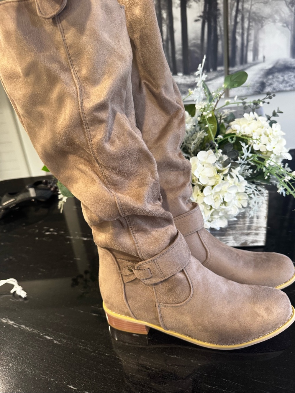 Taupe Knee-High Slouchy Suede Riding Boots “EU 38 / US Women’s 7.5–8” - Picture 2 of 7
